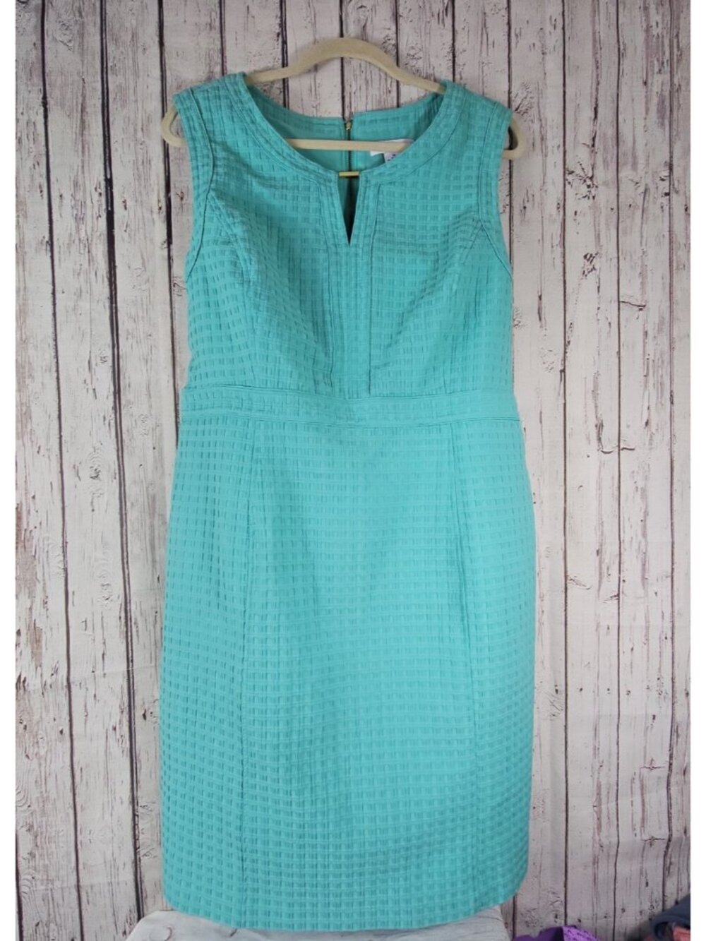 Liz Claiborne Dress sz 16 Teal Basketweave Knee Length Pockets Lined Work Office - Picture 2 of 14